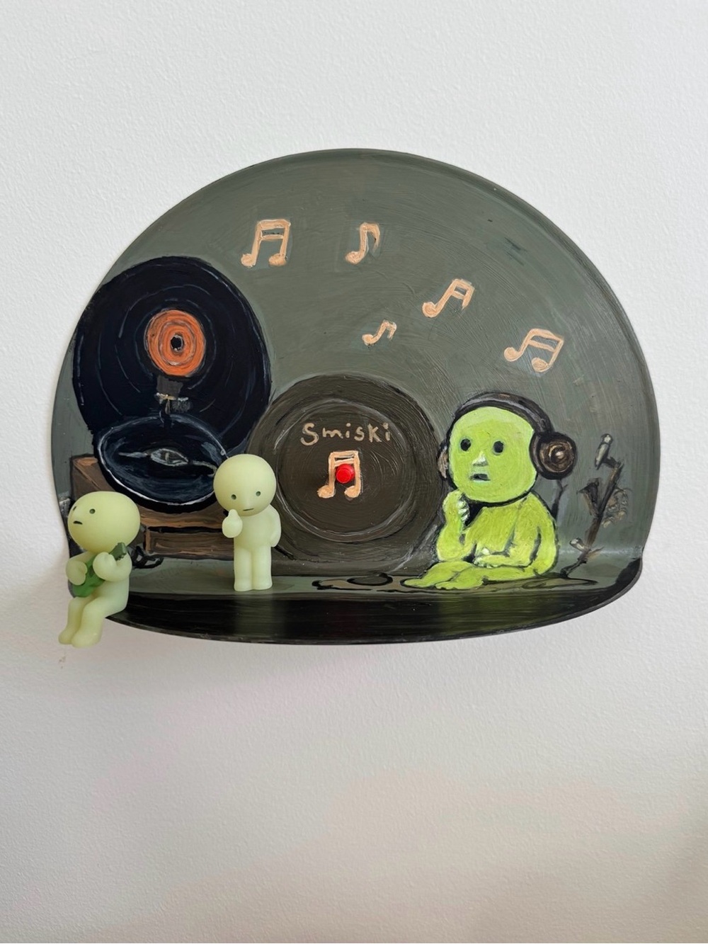 Smiski Inspired Vinyl Record Display Shelf | Hand Painted Wall Decor